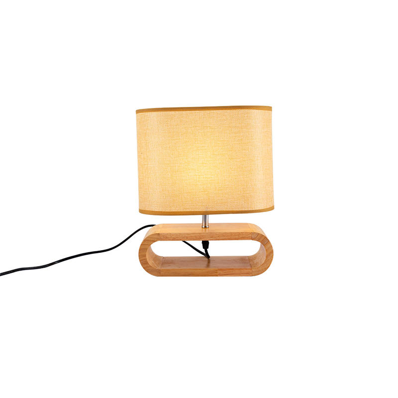 Fancy Table Lamp with Oval Lamp Shade and Wodoen Base M20171
