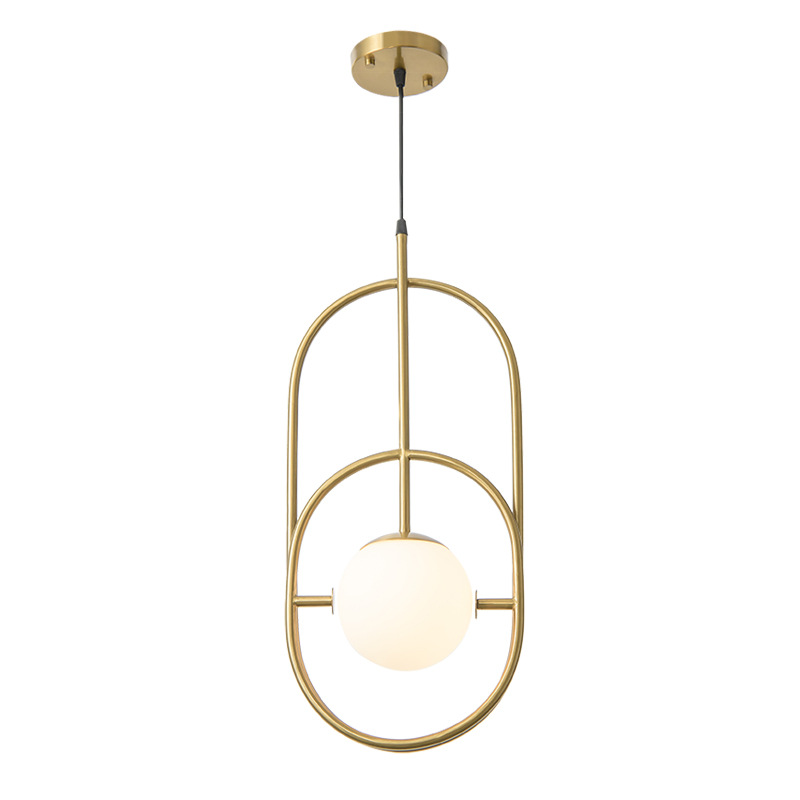 Minimalism Long Copper Pendant Light with Glass Ball for Living Room M10957