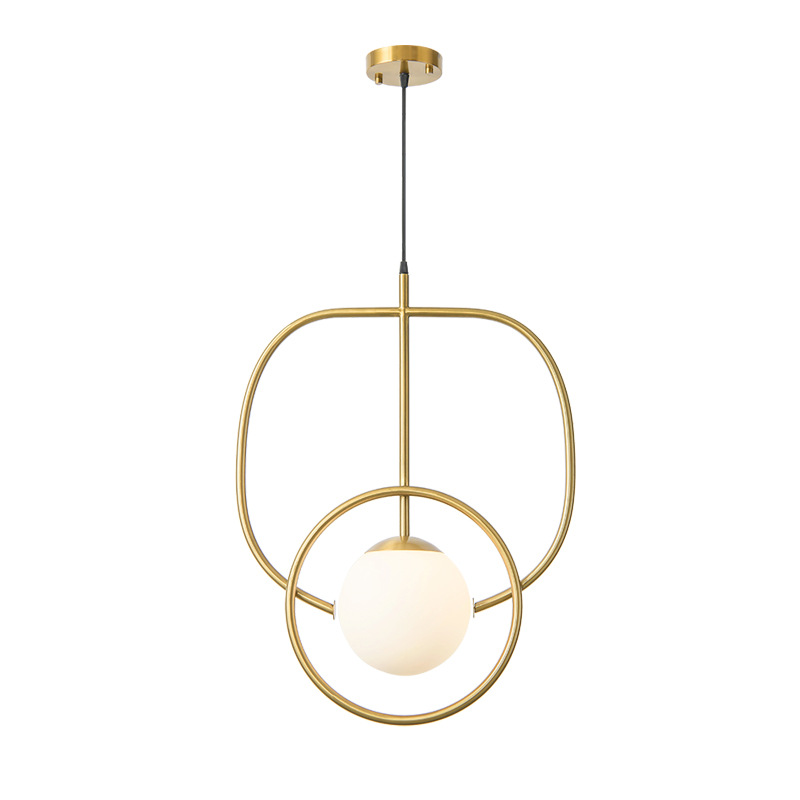 Minimalism Copper Hanging Light with White Glass Ball M10958