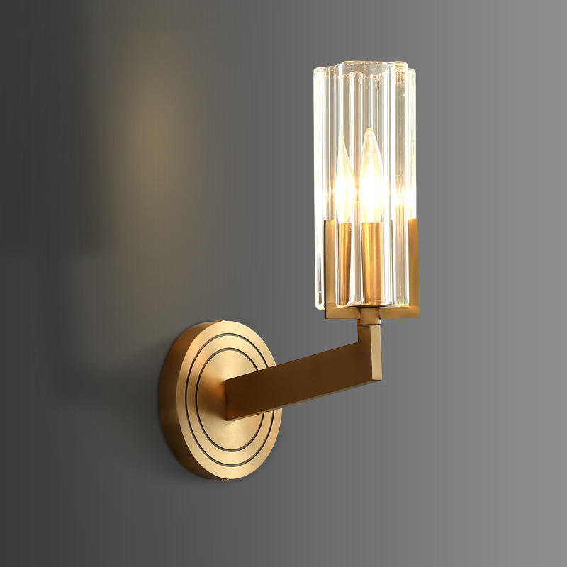 Modern Brass Copper Wall Lights with Luxury Cylinder Crystal Shade M40280
