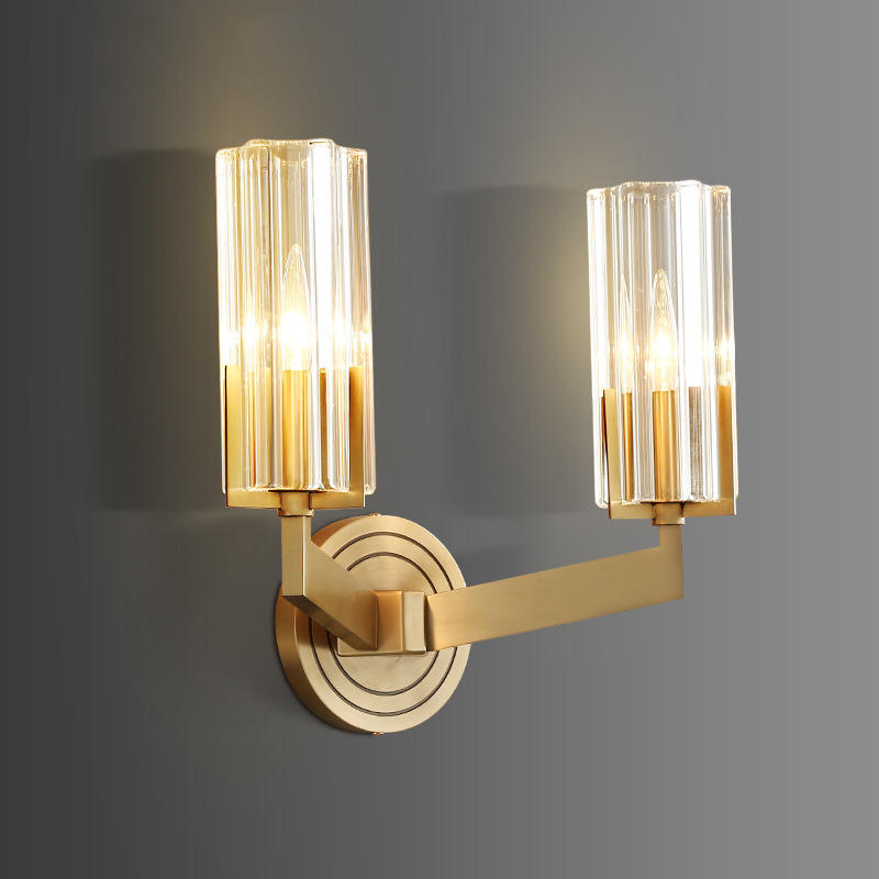 Hotel Luxury Dual Head Copper Sconce with Transparent Glass Shade for Staircase M40281