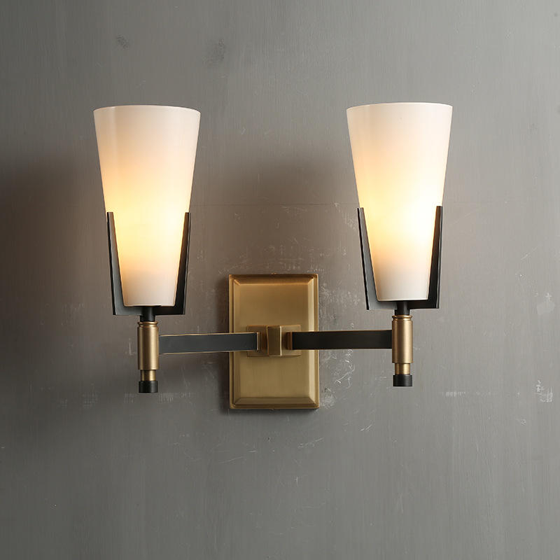 Double Glass Lamp Shade Copper Wall Lamp for Corridor Lobby M40287