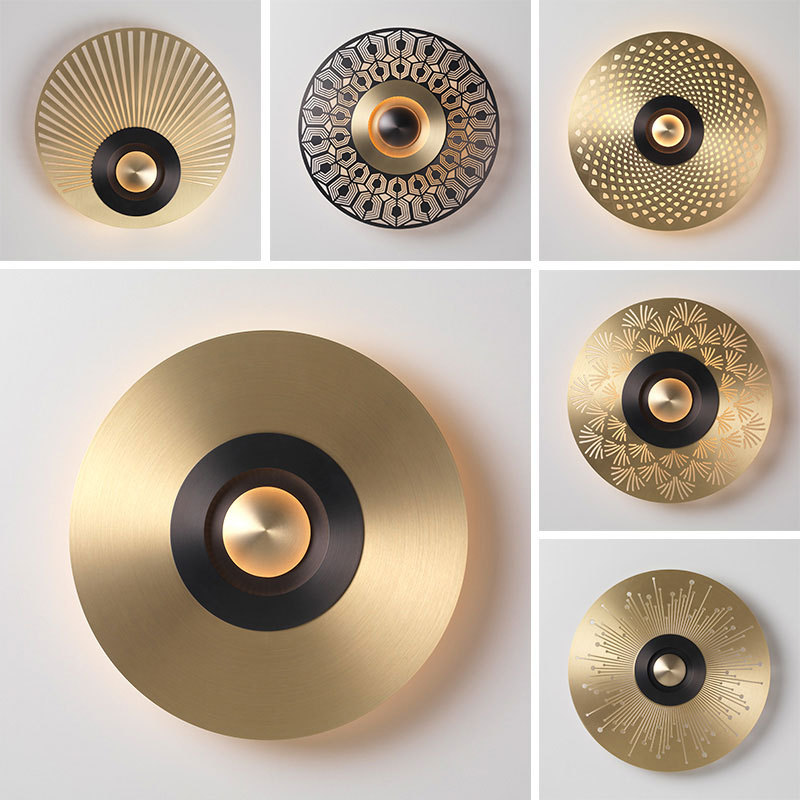 Modern Luxury Round Shape Etched Surface Copper LED Wall Lamp for Hotel Bedroom M40314